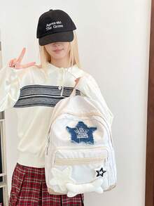 Ba lô Star Patch, kiểu dáng thường ngày, thích hợp cho đi học và du lịch. - A - Xem 5