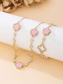 一套浪漫、精致、奢华、优雅、甜美、幸运谷四叶草和五叶草吊坠项链和手链首饰套装（女士款） - 彩色 - 查看 2