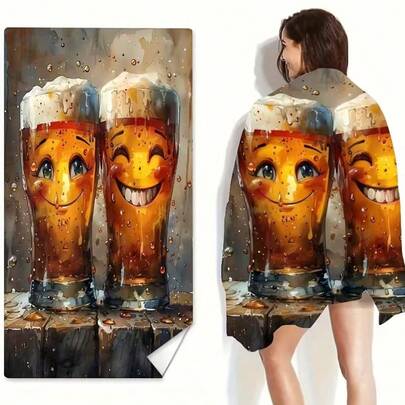 1条啤酒节图案沙滩巾，适用于沙滩、游泳池、浴室、露营、瑜伽等多种场合，多用途沙滩巾