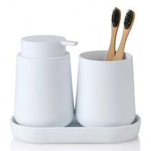 3 pièces Set d'accessoires de salle de bain, distributeur de savon, porte-brosse à dents, plateau, décoration minimaliste moderne pour l'organisation du comptoir de salle de bain - Noir - Voir 7