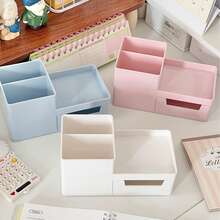 Caja de almacenamiento multifuncional de escritorio con forma de conejo lindo, con cajones y marco de fotos - Organizador de escritorio multiusos para papelería, cosméticos y artículos pequeños - Organizador de escritorio/dormitorio de tono rosa para oficina - Portalápices con compartimento - Ver 6