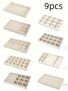 1 Khay đựng trang sức 9 trong 1 phủ nhung, khay sắp xếp ngăn kéo, hộp đựng trang sức dung tích lớn với các ngăn riêng biệt, giá trưng bày trang sức cho bông tai, dây chuyền, vòng tay, nhẫn, kẹp tóc, dây buộc tóc. Thích hợp làm quà tặng cho bạn gái, Ngày Valentine, Ngày của Mẹ, Giáng sinh, Lễ Tạ ơn. - Màu be - Xem 13