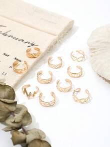 Bộ 10 chiếc nhẫn hở ngón chân hình sao và trăng, trang sức chân hình số 8 rỗng hình học có thể điều chỉnh kích thước, thích hợp cho bãi biển. - Vàng - Xem 3