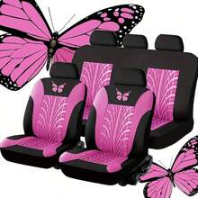 9pcs/4pcs Universal Butterfly Pattern Embroidered Car Seat Covers - Made Of Polyester Fabric, Suitable For All Seasons, Airbag Compatible, Washable By Hand (4pcs Set Includes 2 Seats, 9pcs Set Includes 5 Seats) - ZYT5 - View 16
