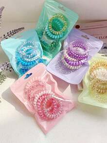 30/18/6pcs Random Color Elastic Headbands - Fun Pattern Design Hair Accessories, Telephone Cord Headbands, Acrylic Seamless Elastic Headbands For Ponytails - Multicolor - View 3