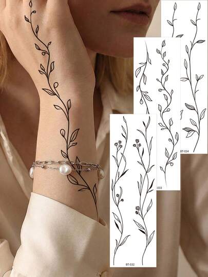 3pcs Leaf And Flower Pattern Tattoo Sticker For Women Men Suitable For Hand Leg Arm Foot Body Wear Fake Tattoo Waterproof