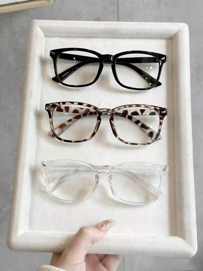 3pcs/Set Women's Square Black Glasses, Clear Lenses, Suitable For Reading And Daily Use Clear Glasses Accessories Glasses Accessories For Women