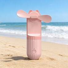 Ventilador eléctrico pequeño de mano para mujeres, batería recargable, alta velocidad de viento, ventilador de carga silencioso para exteriores, compacto y portátil para viajes al aire libre - rosa - Ver 10