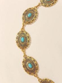 Vintage Carved Floral Retro Pattern Waist Chain, Exaggerated High-End Elegant Waist Belt, Bohemian Zinc Alloy - 金子 - 查看 4