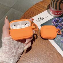 1pc Simple Orange Earphone Case For AirPods4th Generation Protective Case Pro 2nd Generation Apple Bluetooth Earphone Cover AirPodPro Silicone Earphone Box AirPod1/2 Generation Soft Case Personalized 3rd Generation Anti-Fall Protective Cover (Earphones Not Included) - Orange - View 2
