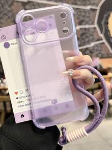 Keychain,Lanyard Luxury Matte Transparent Shock-Proof Protective Case, Compatible With IPhone 17 Pro Max, 17 Pro, 17, 16 Pro Max, 15, 14, 13, 12 Pro Max, 11, Anti-Drop Back Cover - Translucent Purple + Short Rope - View 4