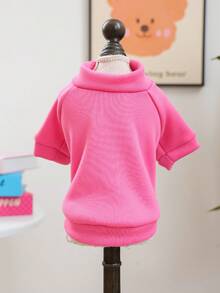 PETCIRCLE 1pc Pet Clothes, Dog/Cat Outdoor/Indoor Apparel, Comfortable Solid Round Neck Sweatshirt For Small Dogs & Puppies, Spring/Autumn - Rose Red - Hot Pink - View 13