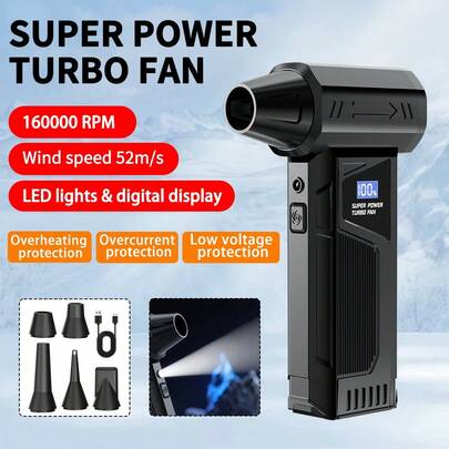 160,000 转/分钟涡轮鼓风机 - 无刷电机，多喷嘴，数字显示手持式吹风机，适用于电脑/灰尘/汽车/落叶清洁