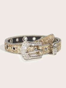 1 pieza Cinturón de hombre con adornos de strass resistente, adecuado para fiestas y uso diario - Plateado - Ver 2