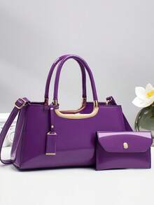 Bộ túi xách thời trang mới dành cho mẹ và con gái, túi xách cỡ lớn in họa tiết da cá sấu bóng bẩy. - Màu tím - Xem 2