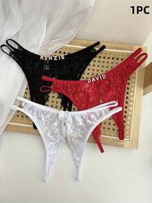 Customized Name Thong, Sparkling Crystal Letters, G-Strand, T-Shaped Shoulder Strap Open Cut Underwear, Couple Customized Sexy Bikini Gift, Personalized Women's Underwear, Wife/Best Friend Exclusive Thong - Birthday/Valentine's Day/Anniversary/Holiday Gift - Đỏ - Xem 8