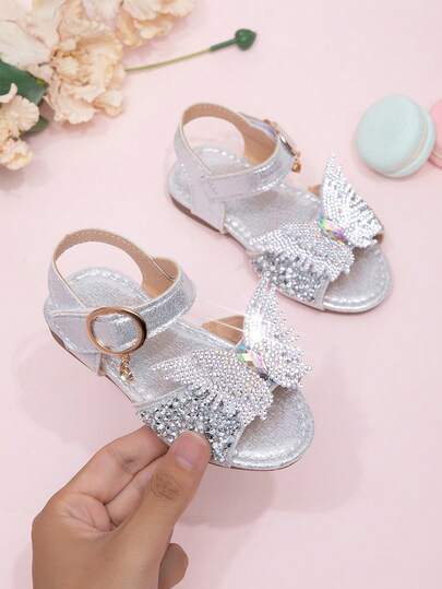2026 New Girls Sandals, Children Princess Shoes With Rhinestone Bow, Little Girl Student Beach Shoes, Summer