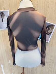 Transparent Animal Print Long Sleeve Top - cor 5 - Xem 3