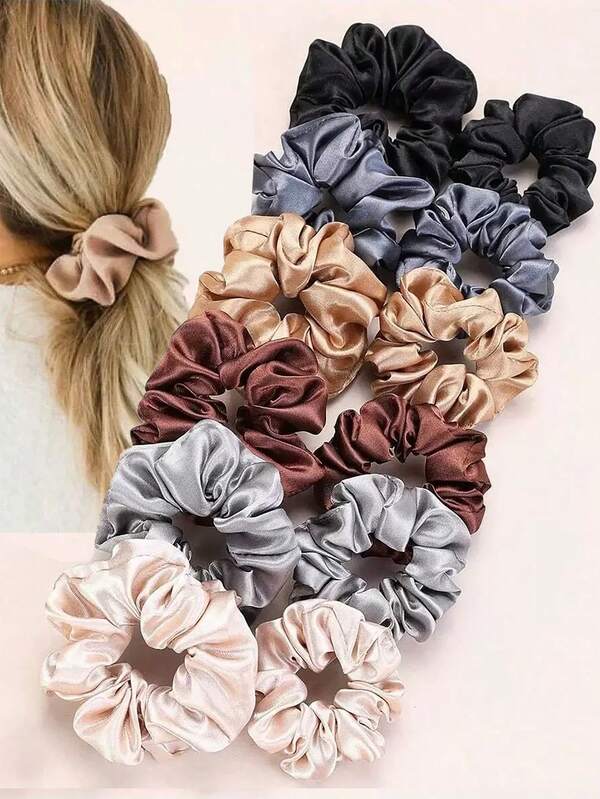 12 pièces Chouchous en satin, élastiques à cheveux élégants à la française, haute élasticité convenant aux femmes aux cheveux épais, élastiques à cheveux en spirale en satin, accessoires pour cheveux