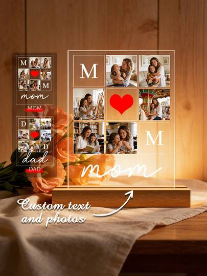 Khung ảnh cá nhân hóa với tên, "Chúng con yêu bố hơn tất cả các vì sao trên trời", Quà tặng Ngày của Mẹ "Yêu mẹ" tùy chỉnh, Quà tặng Ngày của Cha "Yêu bố" tùy chỉnh, Khung ảnh acrylic tùy chỉnh với đế gỗ, Khung ảnh gia đình và cặp đôi cá nhân hóa để trưng bày trên bàn làm việc.
