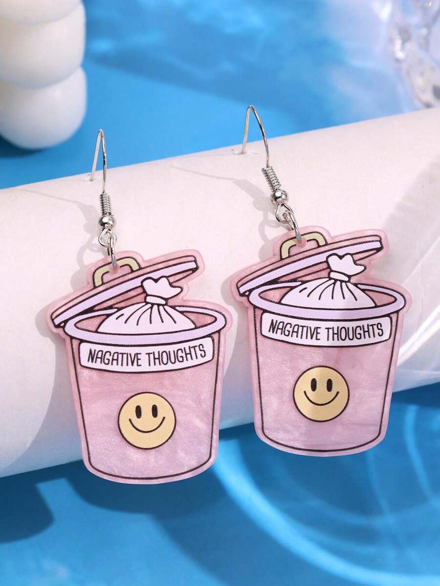 一对时尚精致百搭的酷炫小众创意嘻哈朋克垃圾桶亚克力吊坠耳环，适合女性日常、派对、通勤、假日等场合佩戴。 - 彩色 - 查看 1