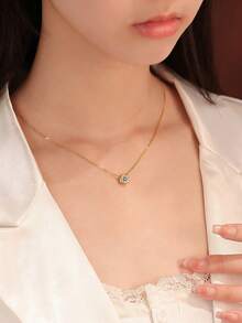 1 Chiếc vòng cổ thanh lịch hình tròn đính đá Moissanite, bạc sterling 925. Vòng cổ nữ cổ điển và trang nhã, món quà trang sức tinh tế dành cho nữ giới, thích hợp để đeo hàng ngày, hẹn hò, làm quà năm mới, quà Valentine. - Vòng cổ túi tròn - Xem 6