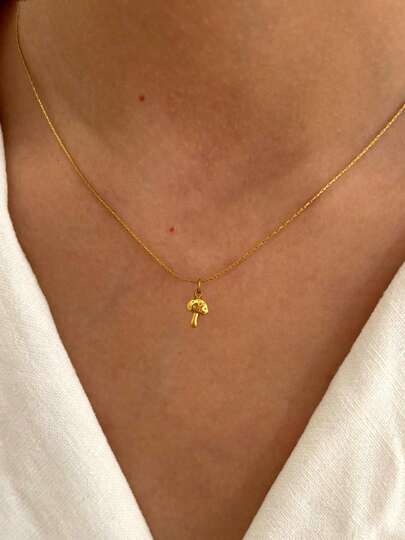 1件装不锈钢防水不褪色可爱精致迷你蘑菇吊坠项链，适合女性日常佩戴