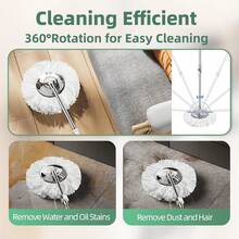 Spin Mop And Bucket With Wringer Set Home, 360 °   Rotating Mop With Separate Clean & Dirty System, Wet Dust Mop Hardwood & Tile Floors With Microfiber Refills (Pink) - Green - View 5