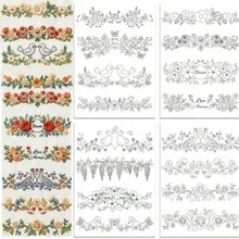 2pcs Floral & Cat Pattern DIY Embroidery Kit, Pre-Printed Self-Adhesive Water-Soluble Non-Woven Fabric Stabilizer Stickers, Suitable For Handmade Sewing Craft Clothing, Bags, Hats Decoration - 2ST-a - View 13