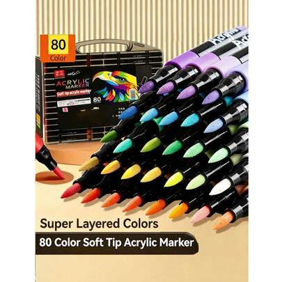 Bộ 80 bút dạ acrylic bóng cao cấp, bút gel, dung tích lớn, khô nhanh, thích hợp cho năm học mới, bộ bút lập kế hoạch DIY, bộ dụng cụ vẽ, văn phòng phẩm học tập, bút dạ màu, thích hợp cho gốm sứ, thủy tinh, nhựa, gỗ, đá, v.v.