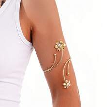 1 pieza Brazalete de brazo geométrico en espiral de moda con decoración de flores y perlas, ajustable, regalo - Brazalete de perlas y flores - Ver 8