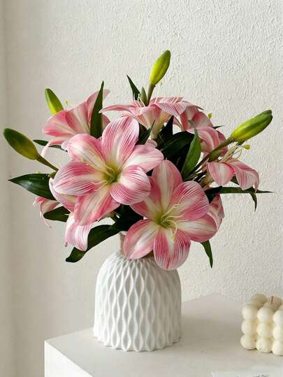 1/2 Stem Lily Simulation Flower Decoration Bedroom Living Room Dressing Table Simulation Flower Indoor Decoration Fake Flower Day Lily Pink/Blue/White, Valentine's Day, Gift Birthday Graduation.