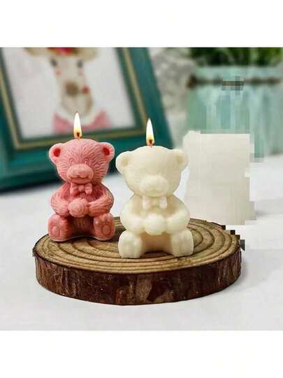 Khuôn silicon làm nến thơm hình gấu hoạt hình, xà phòng thủ công hình động vật 3D, đá thơm thạch cao, đồ trang trí nhà bằng nhựa, dụng cụ mài silicon.