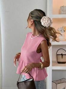 FOR BEAUTY Áo dệt kim nữ mùa hè Y2K màu trơn không tay, gấu bèo, dáng ôm, phong cách casual chic, mặc đi làm, hẹn hò, du lịch - Long lanh - Xem 7