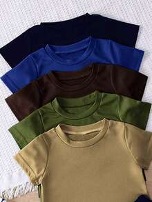 10pcs/Set Boys' Casual Colorful Knit Fabric T-Shirt And Matching Colorful Shorts Outdoor Suit, Spring/Summer - Multicolor - View 4