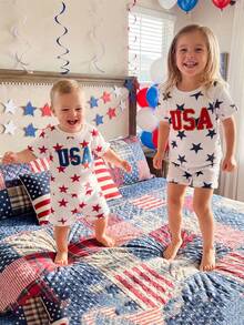 2Pcs  Toddler Baby Boy 4th Of July Outfit Toddler Boy Fourth Of July Clothes Memorial Usa American Flag Tshirt Shorts Set, Fourth Of July Baby Boy Girl Outfit, Toddler Baby Boy Girl Memorial Day Outfit - 紅色 - 查看 3