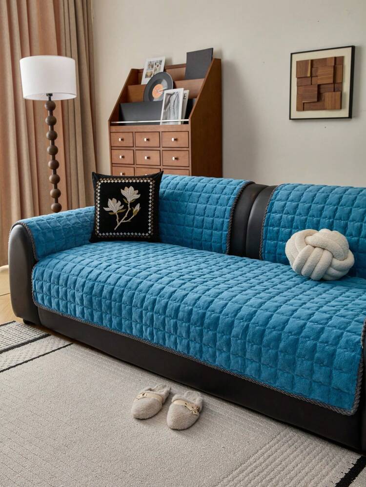 1 chiếc vỏ đệm sofa nhung cao cấp, kiểu dáng tối giản hiện đại, bảo vệ sofa quanh năm, thoáng khí, chống trượt, chống bụi, có thể giặt máy, không biến dạng, chống phai màu, bền, chống trầy xước do thú cưng, phù hợp với sofa 1-4 chỗ, sofa chữ L, văn phòng, phòng ngủ, phòng học. - Màu xanh lam - Xem 3