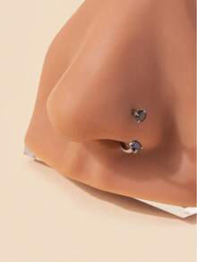 1 Stück modischer Nasenring aus Edelstahl in Herzform mit funkelndem Zirkonia-Stein, geeignet für den täglichen Körperschmuck von Frauen, Geschenk für Freunde (Hinweis: Stift-Durchmesser 1mm) - Verschiedenfarbig - Übersicht 4