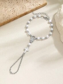 1 chiếc vòng tay kiểu Gothic bằng kim loại hình thánh giá và chuỗi hạt Mân Côi bằng acrylic, trang sức tôn giáo phù hợp để đeo hàng ngày, dự tiệc và các buổi gặp mặt. - Nhiều màu - Xem 2