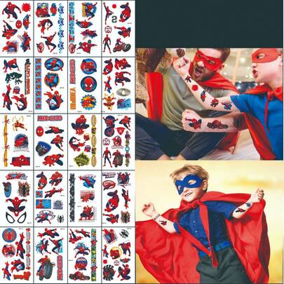  20pcs Marvel Spider Man Temporary Tattoo, Waterproof Fake Tattoos For Children And Adults Superheroes, Spider Man Party Supplies, Birthday Party Theme Tattoos, Halloween, Role Playing, Spider Man Tattoo Pack