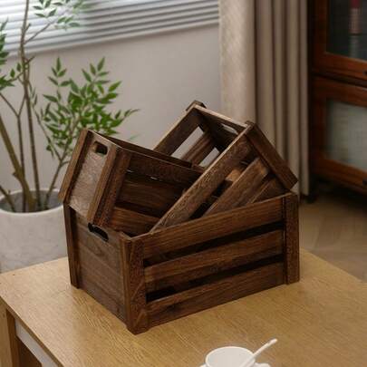 Bộ 1, 2 hoặc 3 hộp gỗ đựng đồ thủ công kiểu mộc mạc - Hộp đựng đồ có thể xếp chồng lên nhau, tông màu tự nhiên cổ điển, thích hợp để trang trí và lưu trữ đồ dùng trong nhà.