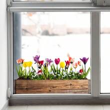 1pc Wooden Flower Box With Colorful Tulips Static Window Sticker, Faux Floral Decor, Countryside Atmosphere Window Decal For Living Room - A - View 3