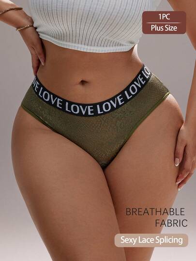 Women's Plus Size Sexy Lace Splicing Panties Mid Waist Seamless Briefs Comfortable Letter Belt Sports Underwear Tummy Control &Butt Lifter Stretch Lingerie