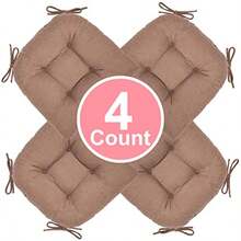Juego de 4 cojines de silla para sillas de comedor almohadillas para orejas de silla y alfombrilla con lazos para asiento de cocina y computadora 4 unidades 17 x 16 pulgadas café - C y f - Ver 2