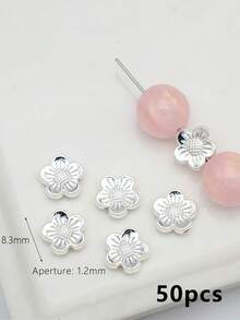 50个混合合金花形珠帽，三叶草、桃花、雪花图案，DIY珠宝制作配件 - 彩色 - 查看 8