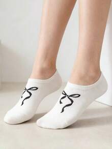 3/5 pares de calcetines invisibles con lazo estilo coreano, calcetines casuales sin costuras, transpirables y para uso diario - Multicolor - Ver 2