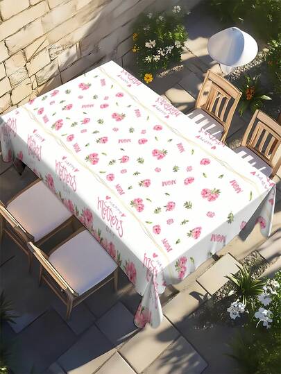1 pieza Mantel impreso con "Feliz Día de la Madre", ideal para reuniones interiores/exteriores y decoración del hogar, adecuado como regalo del Día de la Madre, perfecto para decoración de primavera/verano