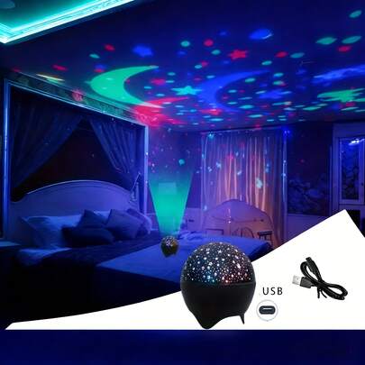 USB桌面星月投影灯，多种照明模式，适用于天花板投影。是卧室和客厅的理想之选，可为情人节等场合营造温馨氛围。