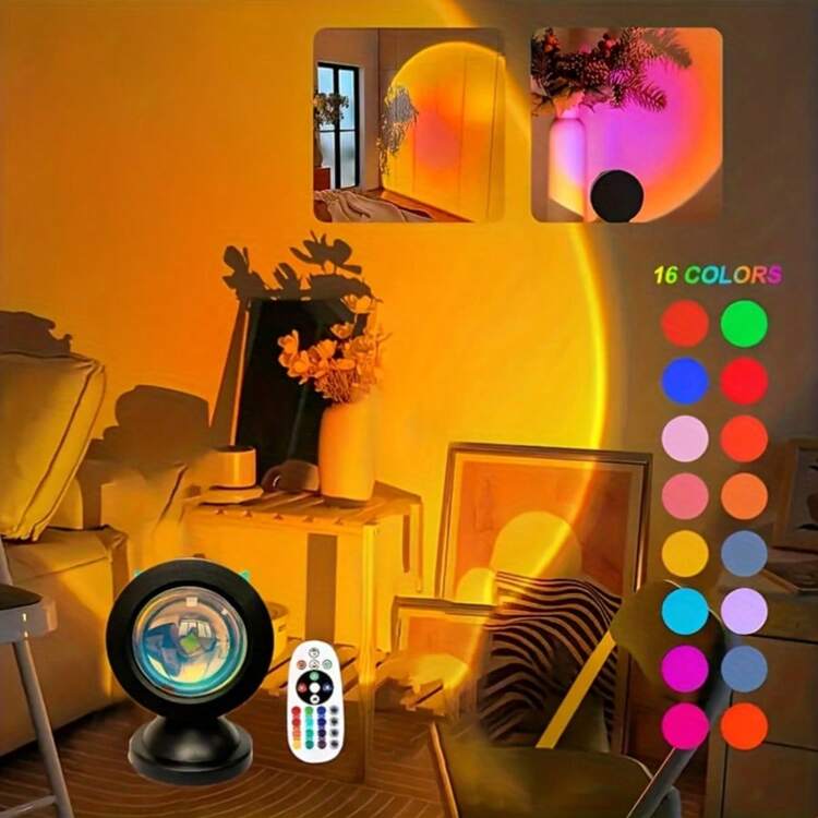 Đèn sàn LED chiếu hình hoàng hôn có điều khiển từ xa, đèn ngủ 16 màu, ánh sáng bình minh RGB, đèn chiếu lãng mạn 4 chế độ điều chỉnh được cho tiệc tùng, chụp ảnh tự sướng, trang trí nhà cửa, quà tặng cho phụ nữ, trang trí Giáng sinh, Halloween, đám cưới. - ánh sáng đa sắc - Xem 1