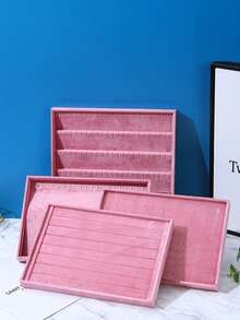 1pc Pink Velvet Stackable Jewelry Organizer Tray, Storage & Display Rack For Earrings, Rings, Necklaces And Bracelets - Pink - View 1